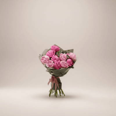 Buchet premium cu bujori coral Pink Velvet Peonies Avenue des Roses Bujori roz coral luxury cu livrare rapidă România Bujori fresh premium livrare rapidă Cluj Buchet modern cu bujori coral și design minimalist Bujori fresh premium livrare rapidă Cluj